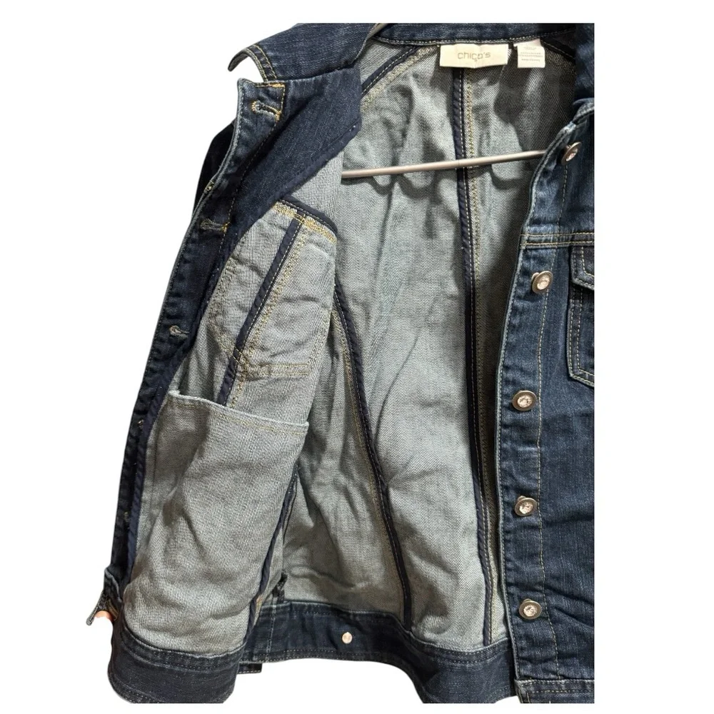 Chico's Authentic Blue Dark Wash Denim Jean Jacket, Size 0 - Picture 4 of 8